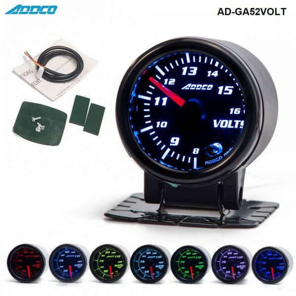 ADDCO - 52mm LED 7 Colour Universal Volts Gauge With Holder