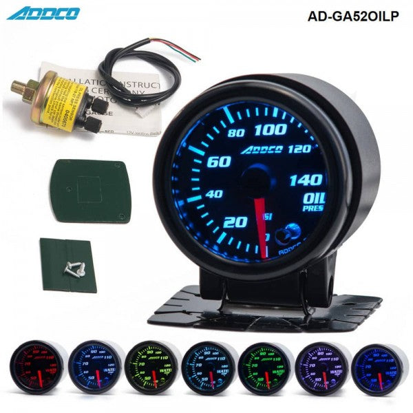 ADDCO - 52mm LED 7 Colour Universal Oil Pressure Gauge With Holder