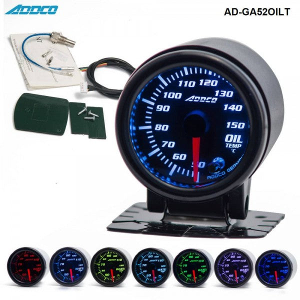 ADDCO - 52mm LED 7 Colour Universal Oil Temp Gauge With Holder